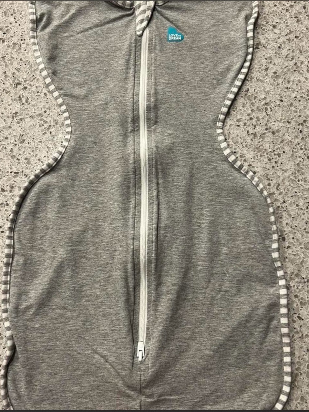 Love to Dream Light Grey Swaddle Sack with Striped Trim